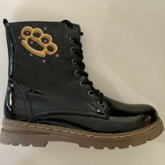 CL by Laundry Black Vinyl Hand Painted Combat Boots - Picture 1 of 5